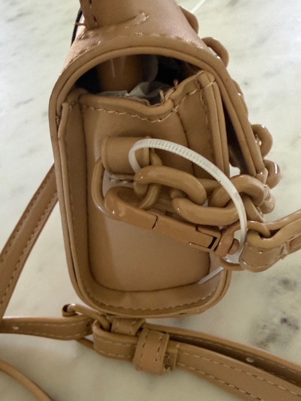 Madden Girl Tan Mini Top-Handle Crossbody with Chunky Chain - Picture 3 of 6